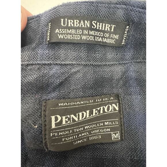 Pendleton Men’s Urban Shirt Blue Plaid Worsted Wool Button Up Long Sleeve Medium - Picture 6 of 7